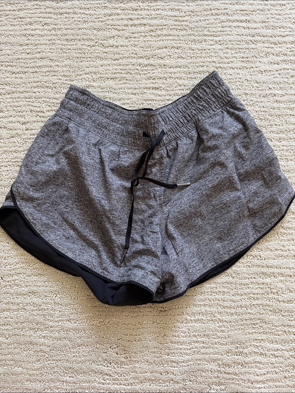 Women’s Reversible Gray and Black Double-Layer Athletic Shorts with Drawstring